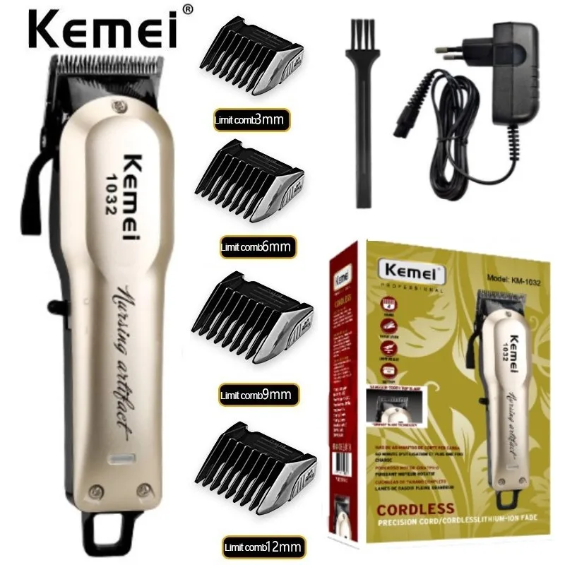

Машинка для стрижки волос Kemei 1032, мужской электрический триммер с регулируемыми лезвиями из углеродистой стали, режущий механизм, Машинка д...