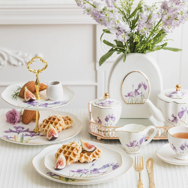 

Container Family Dessert Jar Tea Teaware Teapot Set Saucer Iris Dinner Teacup Purple Sugar Flower Milk Vase Plates Plate Mug Tea