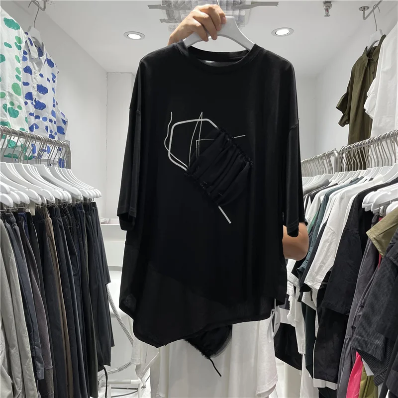 

SuperAen Summer 2022 New Design Pattern Patchwork Irregular Loose O Neck T-shirt Female