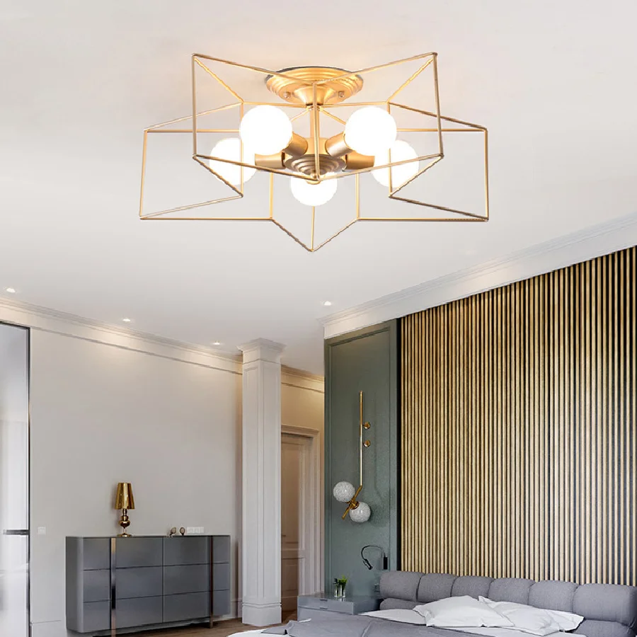 

LukLoy Gold Star Ceiling Lamp Child Bedroom Lights Corridor Aisle Simple Ceiling Lights for Restaurant Cafe Decoration Lamp