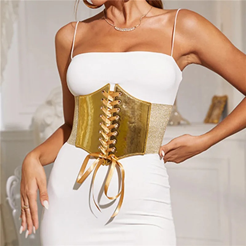 

Fashion Elastic Gold Corset Wide Belt For Women Luxury Brand Designer Waist Strap Female Dress Skirt Coat Decorative Girdle