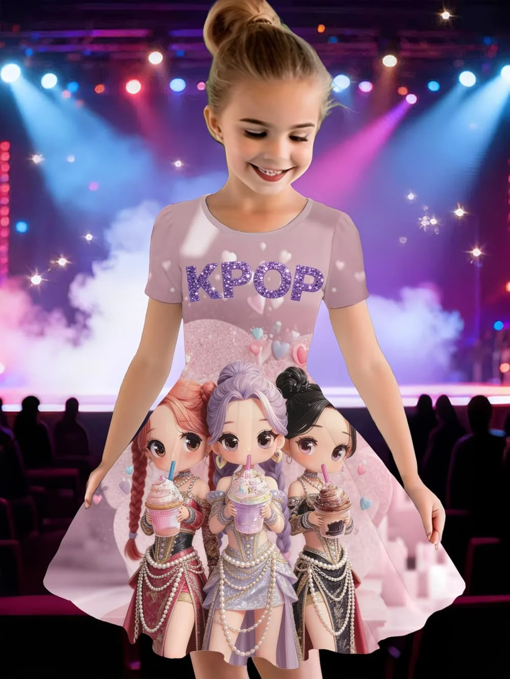 Фото Платье для девочек с мультяшным принтом в стиле K-pop, забавный подарок для фанатов, одежда в стиле Харадзюку, летние топы, платье с короткими рукавами, детская одежда №1