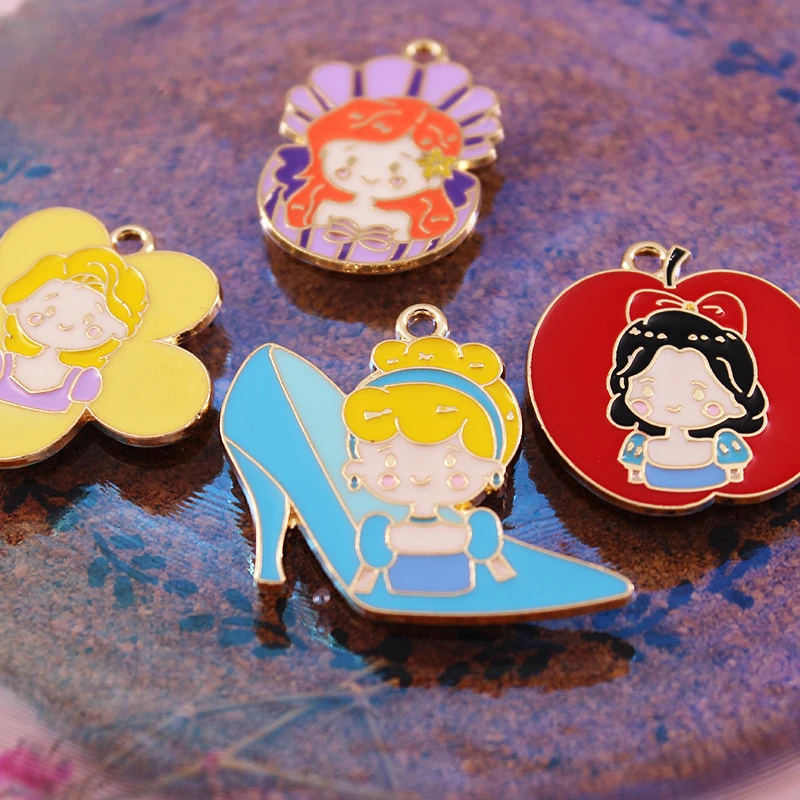 10PCS Disney Cartoon Little Princess Series DIY Homemade Jewelry Accessories Earrings Pendant Homemade Pendant Alloy Material