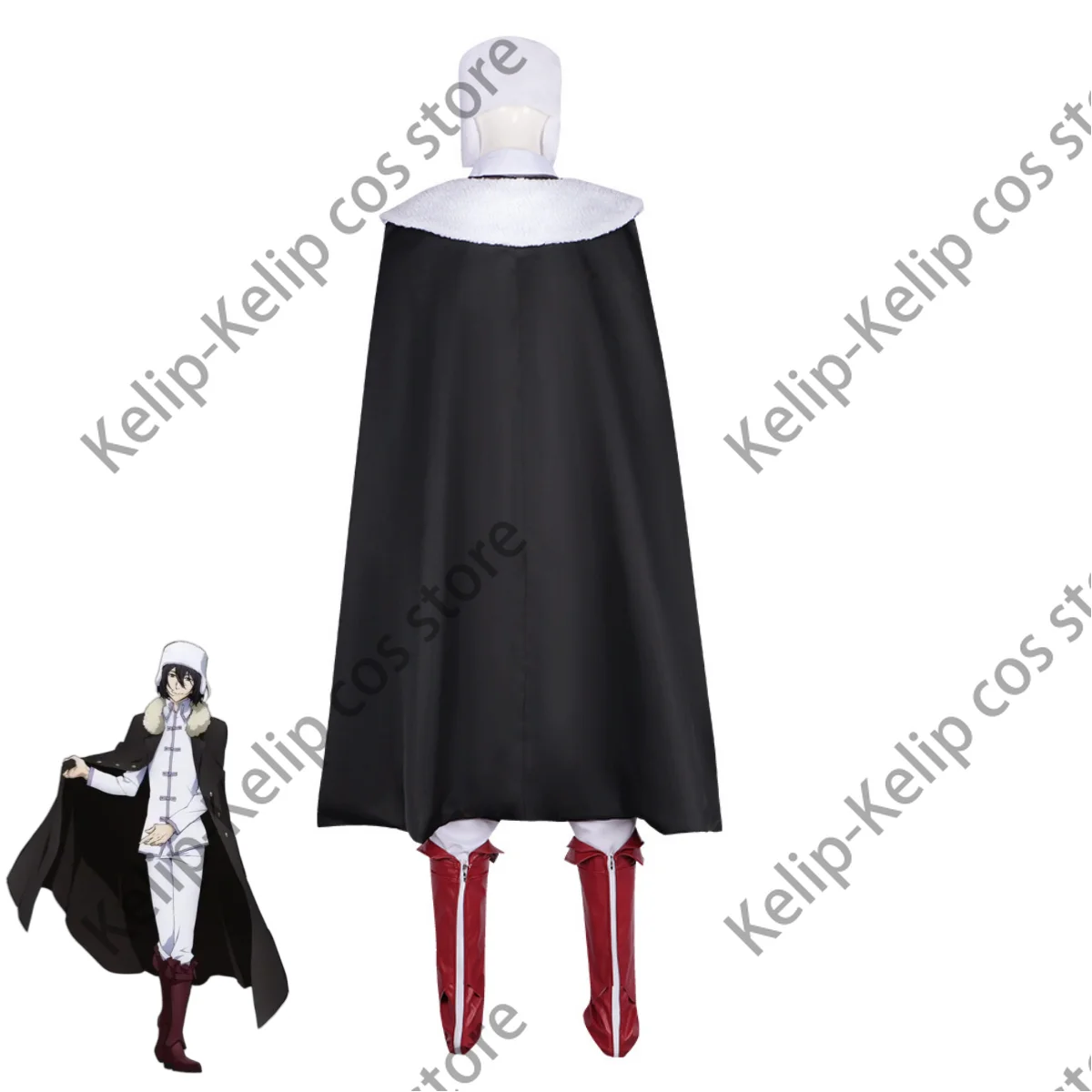 Индивидуальный аниме Бунго Бродячие собаки Федор Косплей Костюм Черный меховой