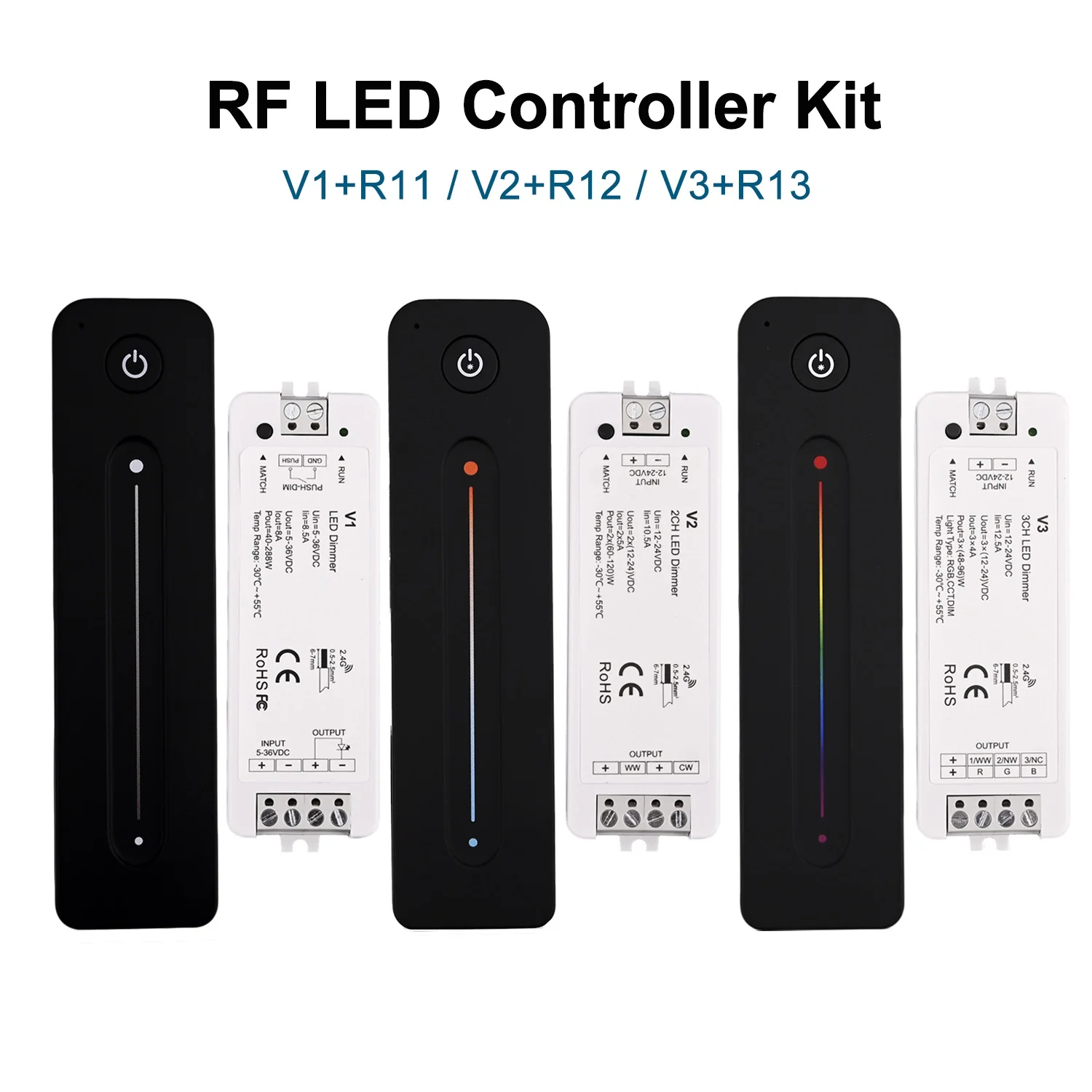 Фото V1 Светодиодный контроллер R11 RF Remote V2 R12 V3 R13 Беспроводной светодиодный диммер для затемнения светодиодных лент CCT RGB COB 2835 5050 светодиодного освещения №1