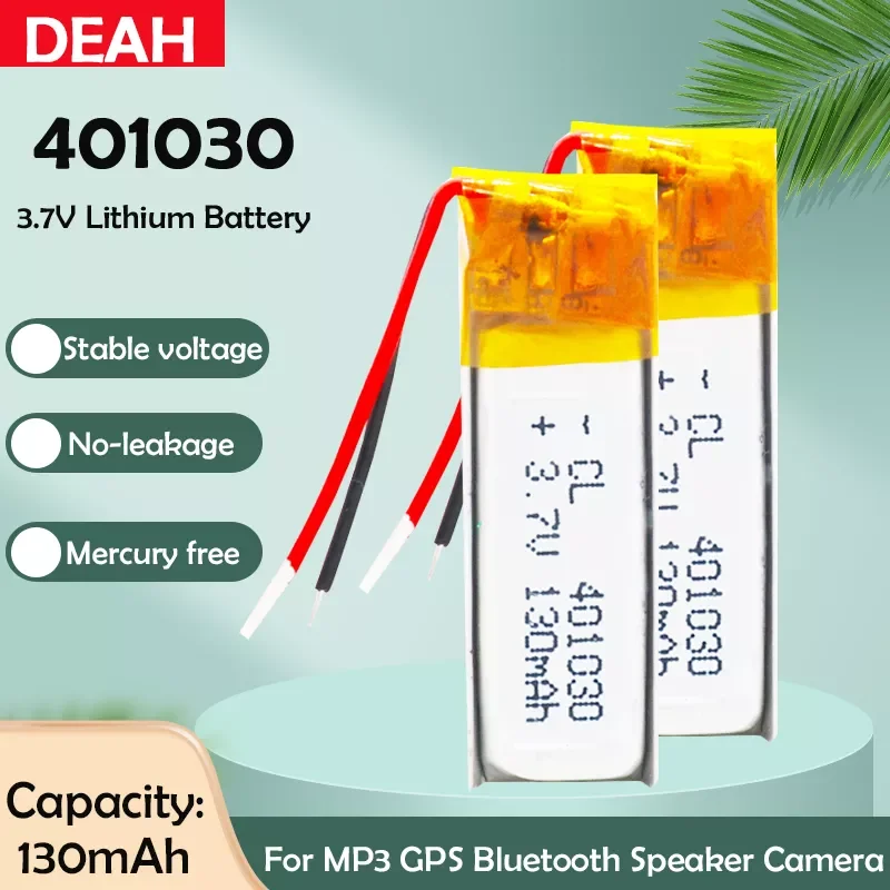 

1-2PCS 3.7V 130mAh 401030 Rechargeable Lithium Polymer Battery For MP3 MP4 Toys Camera Bluetooth Headset Recording Pen Lipo Cell