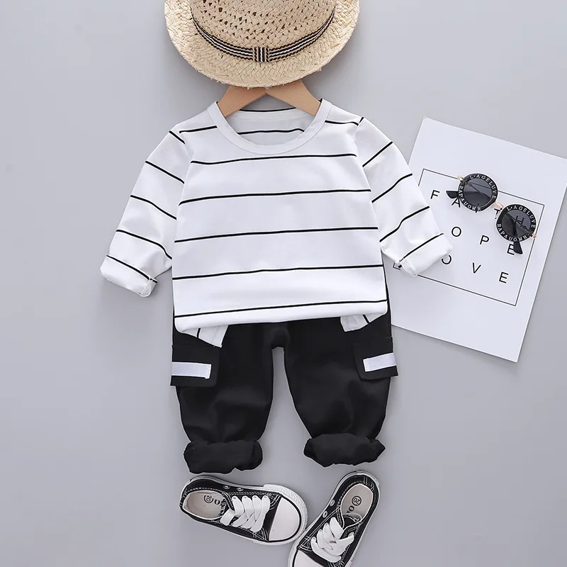 

Spring New Kids Casual Clothes Boys Long Sleeve Striped T-Shirt + Pants 2 Piece Clothing Set