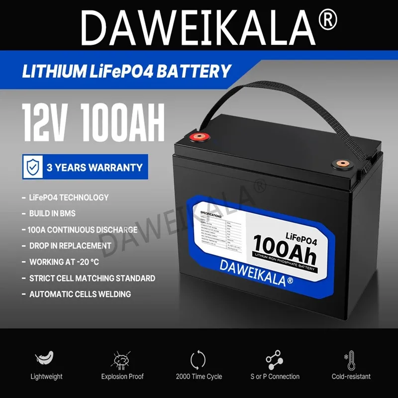 

Batterie au lithium fer Phxing ate veFePO4, BMS intégré, système d'alimentation solaire, moteur de pêche à la traîne, 12V, 100Ah