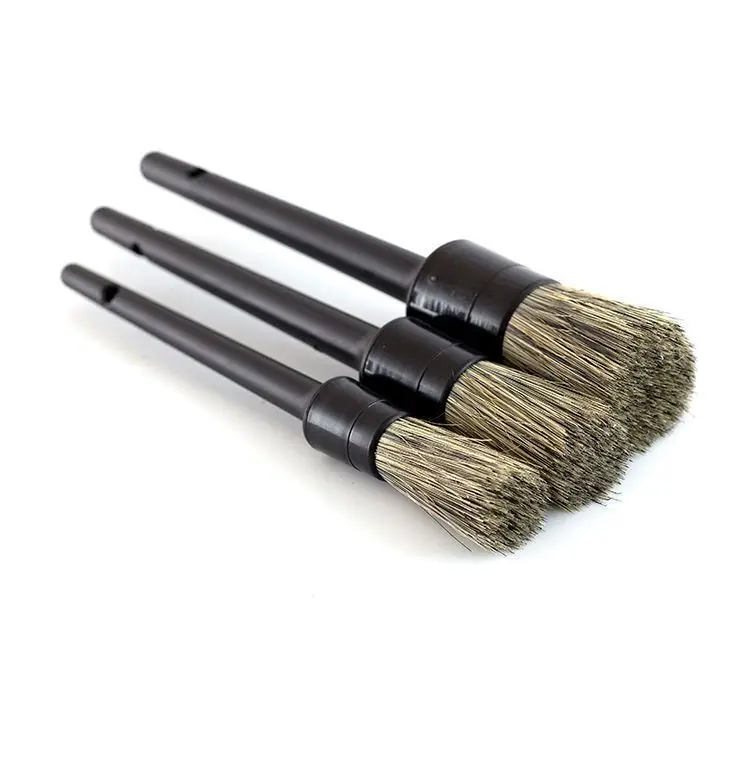 

3 Pcs Natural Boar Hair Car Detailing Brush Set Soft Bristle Car Cleaning Brush Kits Atuo Tire wheel Wash Exterior Accessories