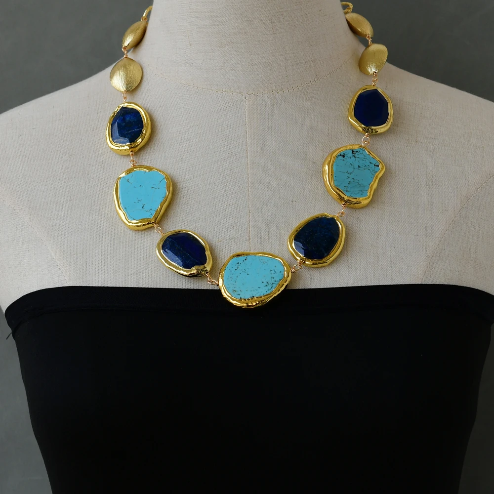 

GG Natural Nugget Blue Lapis Rondelle Turquoises Necklace-Woman Ethnic Style