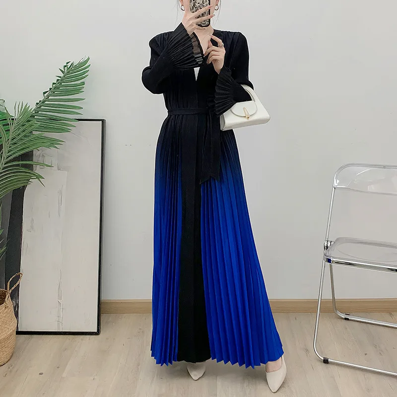 GGHK плиссированный женский плащ 2024 осень-зима новый кардиган градиентного цвета с