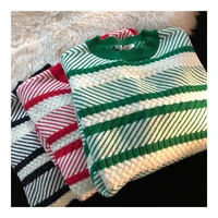 loose long sleeve pullover womens o neck retro striped sweater pullover casual autumn womens drop shoulder knit tops keep warm