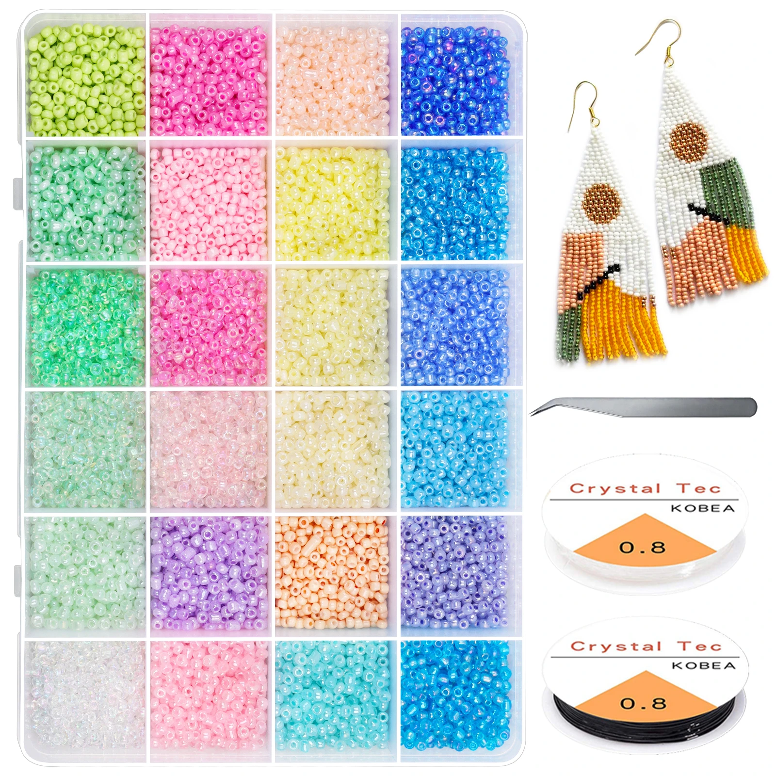 

2/3/4mm 24Colors Beads Czech Glass Seed Beads For DIY Bracelet Necklace Crafting Jewelry Making With Elastic String And Tweezer