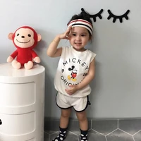 childrens clothing summer childrens suit boys and girls cartoon vest shorts casual two piece suit baby outfit set
