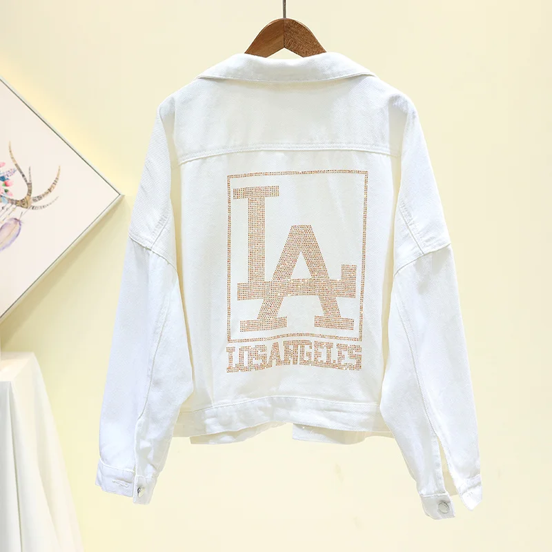 

short Denim coat women spring and autumn new Korean BF loose rhinestone jeans jacket