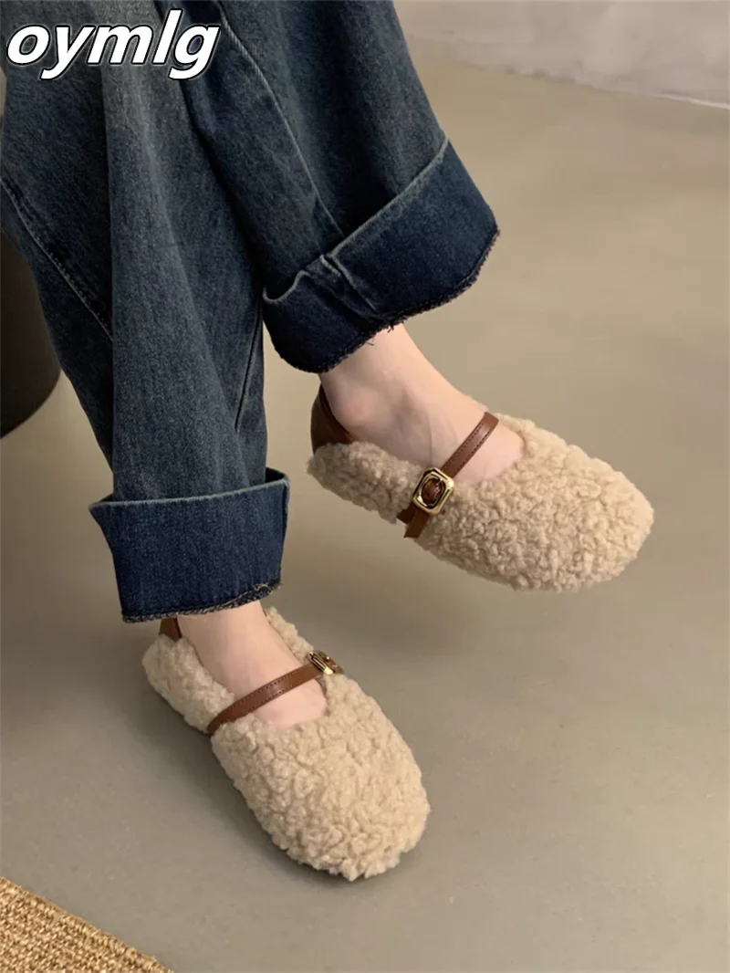2024 мягкая обувь женская с пряжкой и бархатным хлопком на одной пуговице осень