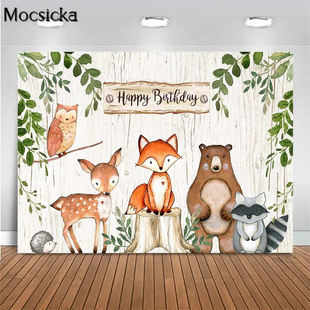 

Mocsicka Jungle Animals Kids Birthday Photo Background Newborn Baby Shower Party Banner Wooden Backdrop Photography Studio Shoot
