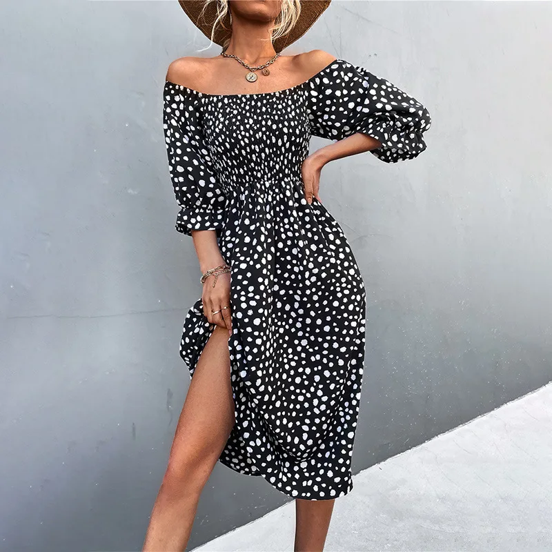 

Богемное винтажное французское модное платье с квадратным вырезом и пышными рукавами, пикантное элегантное платье в горошек, повседневное ...