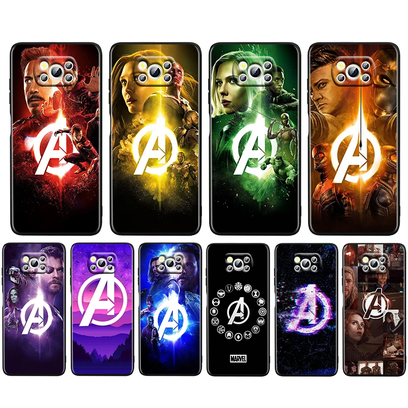 

Marvel Avengers Hero Cool Soft Black Phone Case For Xiaomi Mi Poco X4 X3 NFC F4 F3 GT M5 M5s M4 M3 Pro C40 C3 5G Cover