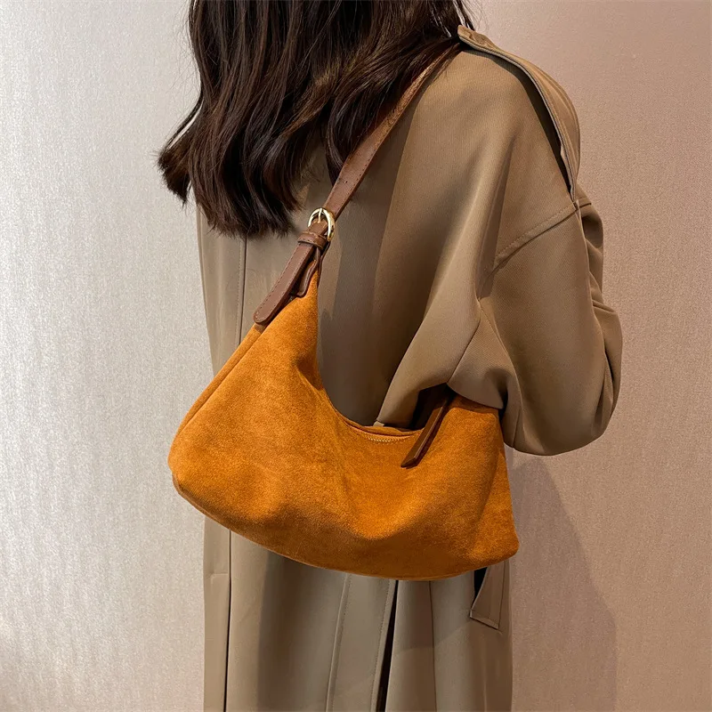 

Faux Fuede Black Woman Armpit Shoulder Purse Short Strap Ladies Gray Crescent Bag Small Brown Half Moon Purses Women Hobo Bags