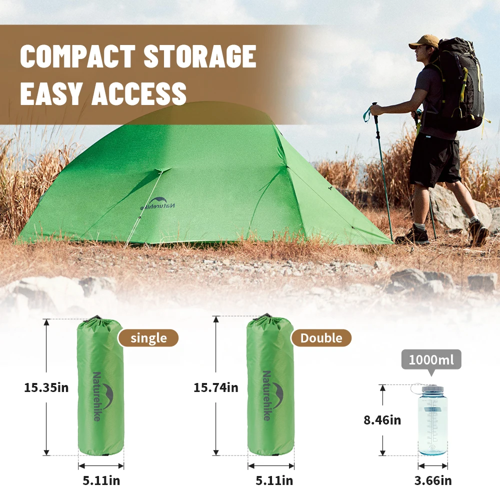 Палатка Naturehike CloudUp на 1/2 человек 210T Ультралегкая двухслойная водонепроницаемая