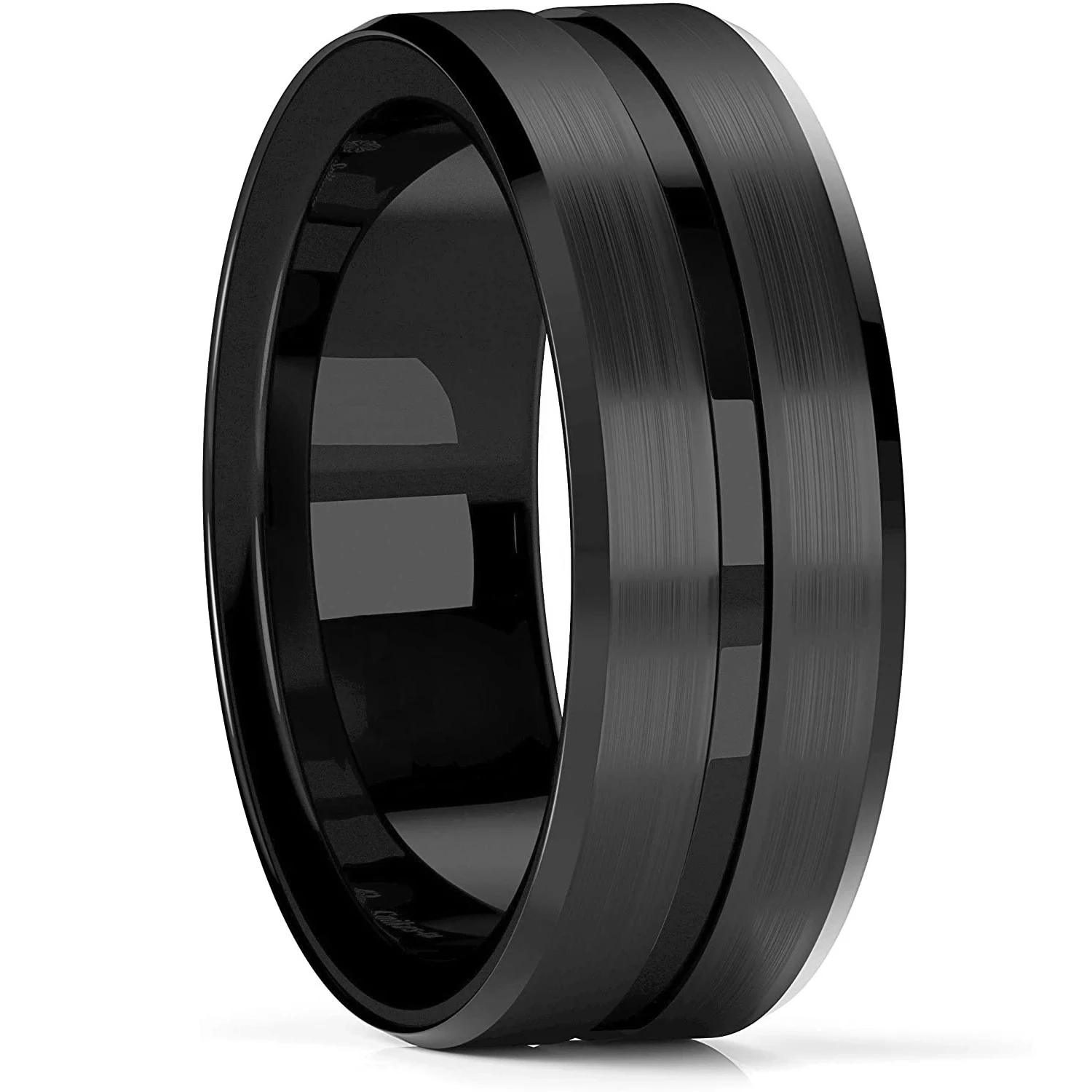 

8mm Punk Style Men's Matte Stainless Steel Ring Black Groove Men's Wedding Ring Jewelry Boyfriend Gift