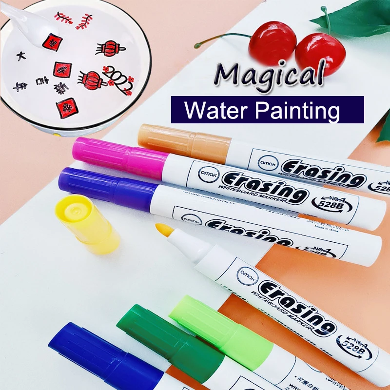 

Magical Water Painting Pen Water Floating Doodle Pens Kids Erasable Floating Pen Doodle Drawing Montessori Toys 8/12 Colorsl
