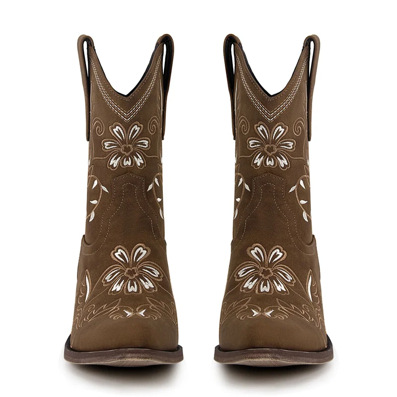 Onlymaker Женские ботинки в стиле вестерн с вышивкой до середины икры ботильоны на