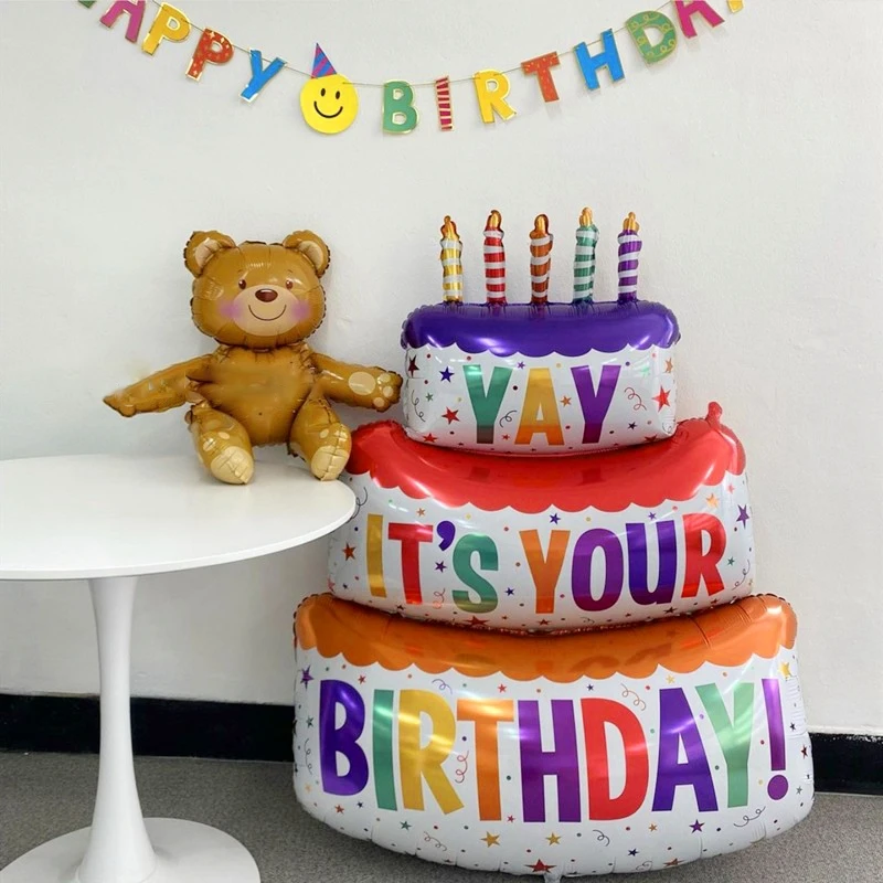 

Self-Sealing 3D Cake Balloons Birthday Party Ornaments Aluminum Foil Balloon for Holiday Children's Party Decoration