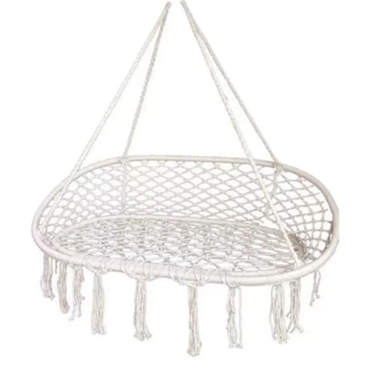 

New hot selling indoor double home swing balcony hanging basket cotton rope weaving tassel courtyard rest swing