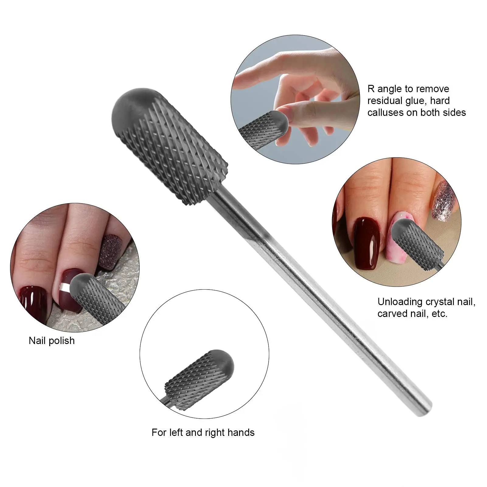 Black Tungsten Steel Nail Polishing Grinding Head, Nail Dead Skin Removal Tool, Nail Drill Bits for Nail Beauty Salon or Home