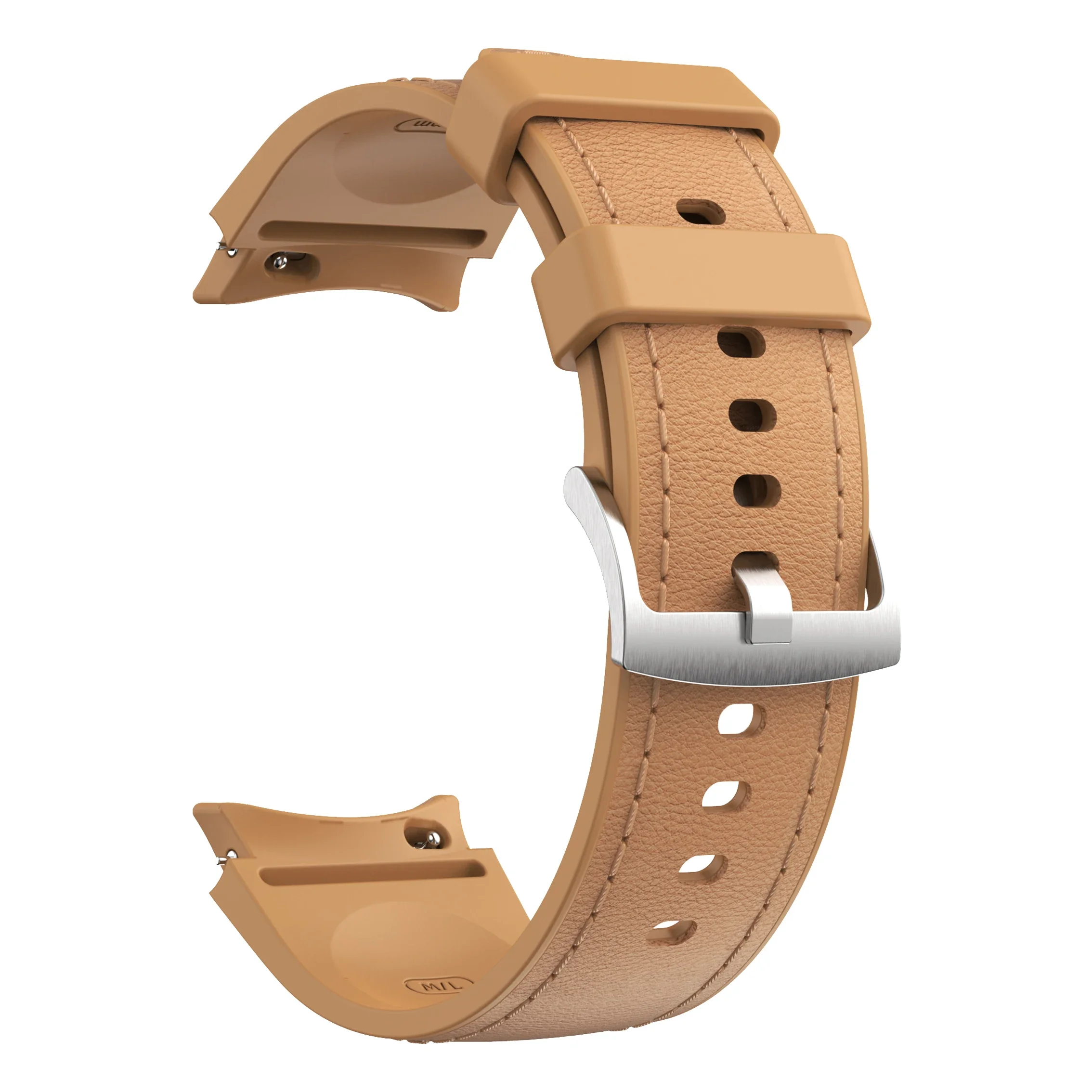 Фото Силиконовый ремешок с кожаными вставками для Samsung Galaxy Watch 6-4 Classic 43/47/42/46 мм, 5 Pro 45 мм, удобный ремешок для Watch 7 6 5 4 40/44 мм №3