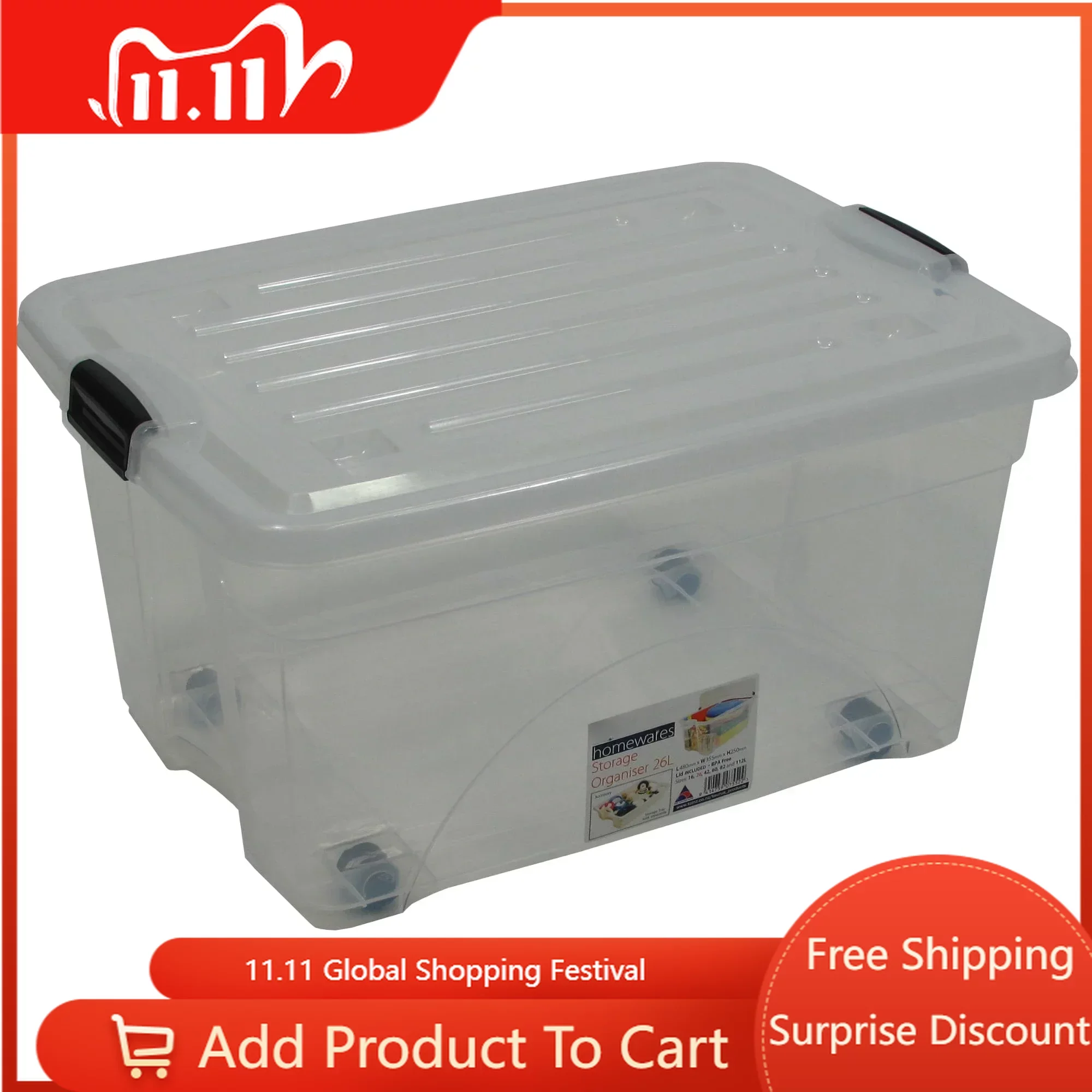 

Free Shipping 6.75 Gallon Rolling Bin Storage Organizer Organizer Box Storage Containers