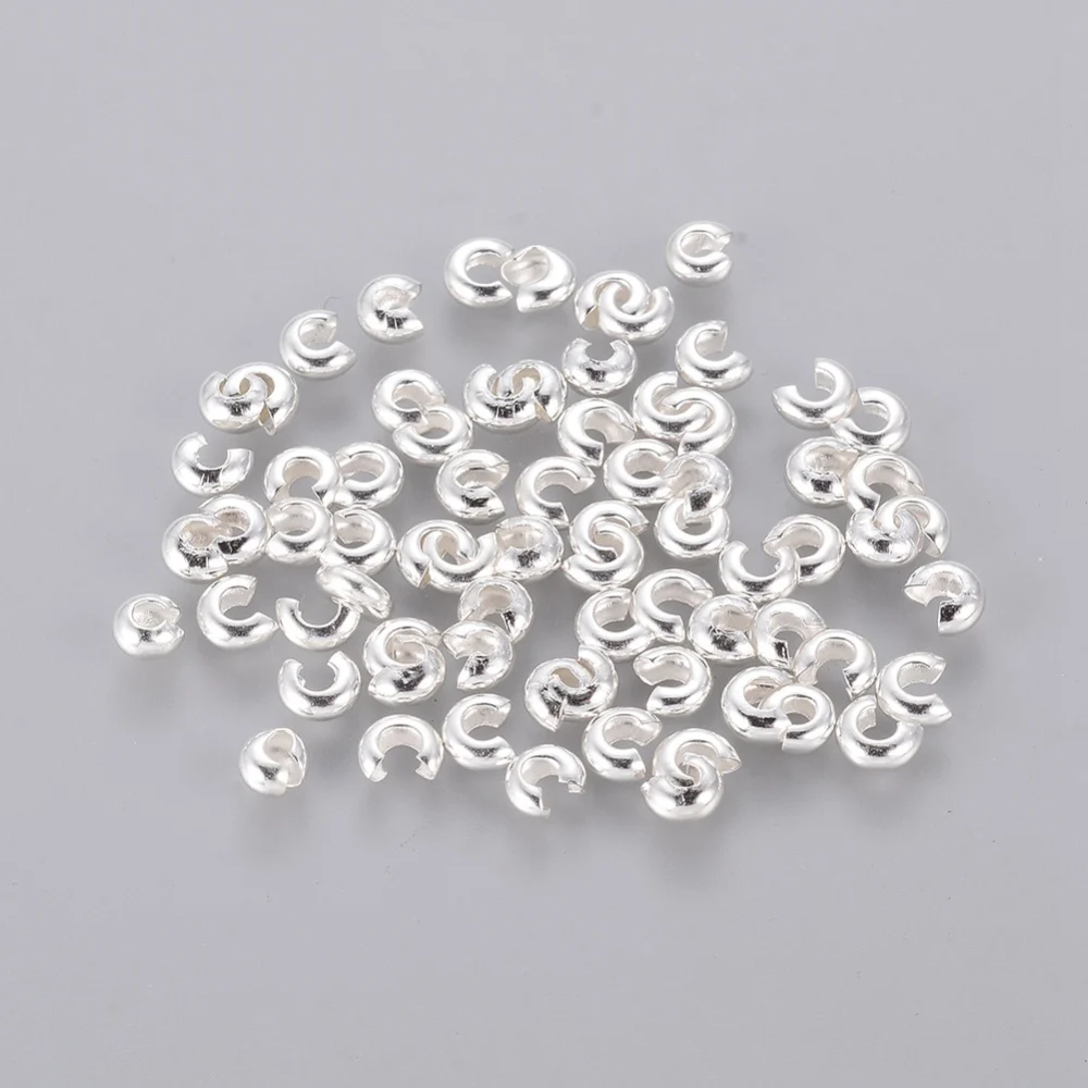

100 PCS Silver Color Plated Brass Crimp End Beads Covers Jewelry Making Nickel Free Size: About 3mm In Diameter Hole: 1.2~1.5mm