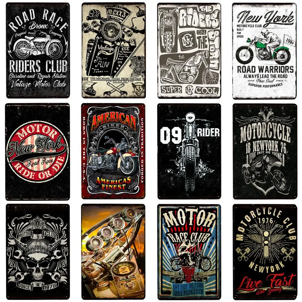 

Motorcycle Tin Signs Vintage Metal Plate Decor Plaque For Bar Motor Club Garage Wall Decoration Pin Up Signs Retro Plate Signs