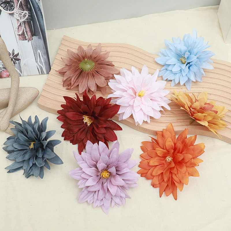 

30PCS 12CM Silk Artificial Dahlia Flower Heads Wedding Decoration DIY Wreath Gift Box Scrapbooking Craft Daisy Fake Flower Heads