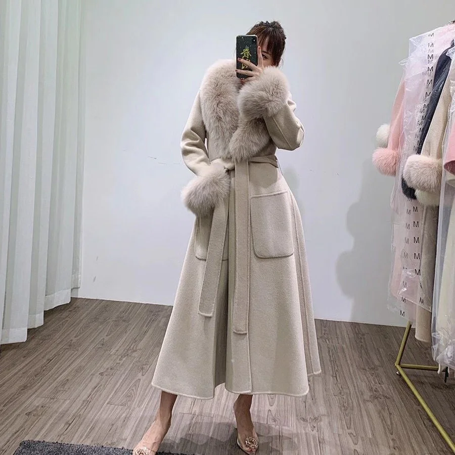 Классический офисный женский шерстяной блендер с манжетами шалевым воротником