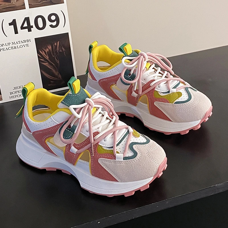 

Women Trends Comfortable Round Toe Designer Mixed Colors Mouth Lace-up Platform Purple Luxury Women's Outdoors Running Shoes