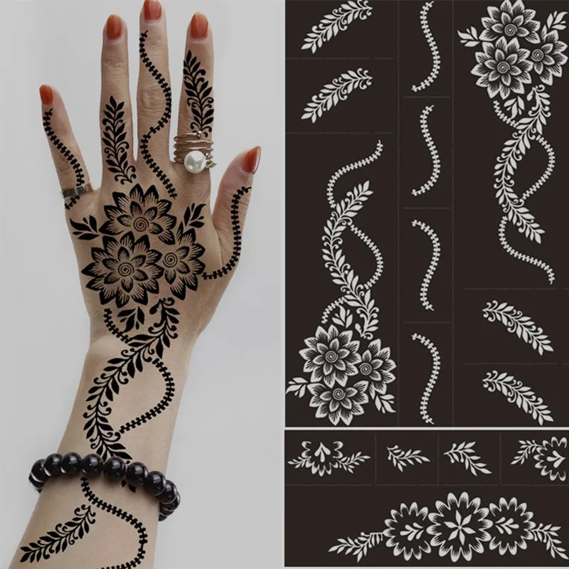 

Reusable Temporary Henna Tattoo Stencil Hand Arm Sleeve Face Tattoo Supplies Stencils for Airbrush Painting Template DIY Indian