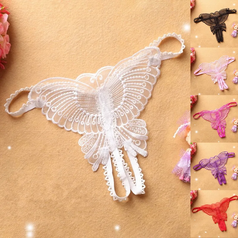 

Sexy Women Lace Panties Hollow Out G-String Open Crotch Underwear Panties Low Waist Perspective Butterfly Shape Thong