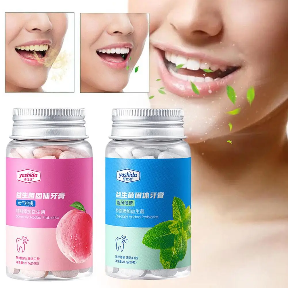 

30 Capsules/bottle Probiotic Solid Toothpaste Remove Mint Teeth Breath Toothpaste Whiten Portable Tablets Peach Bad Mouthwa Y5P9