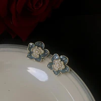 noble blue crystal flower earrings 2022 korean fashion jewelry wedding party girl elegant set accessories earrings for women