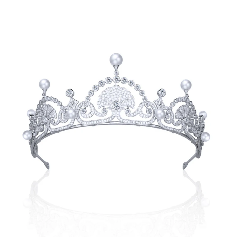 The Lotus Flower Tiara,Classic Europe Royal Replica Pearls Tiara for Wedding,Zirconia Women's Hair Accessories,Hairband TR15096
