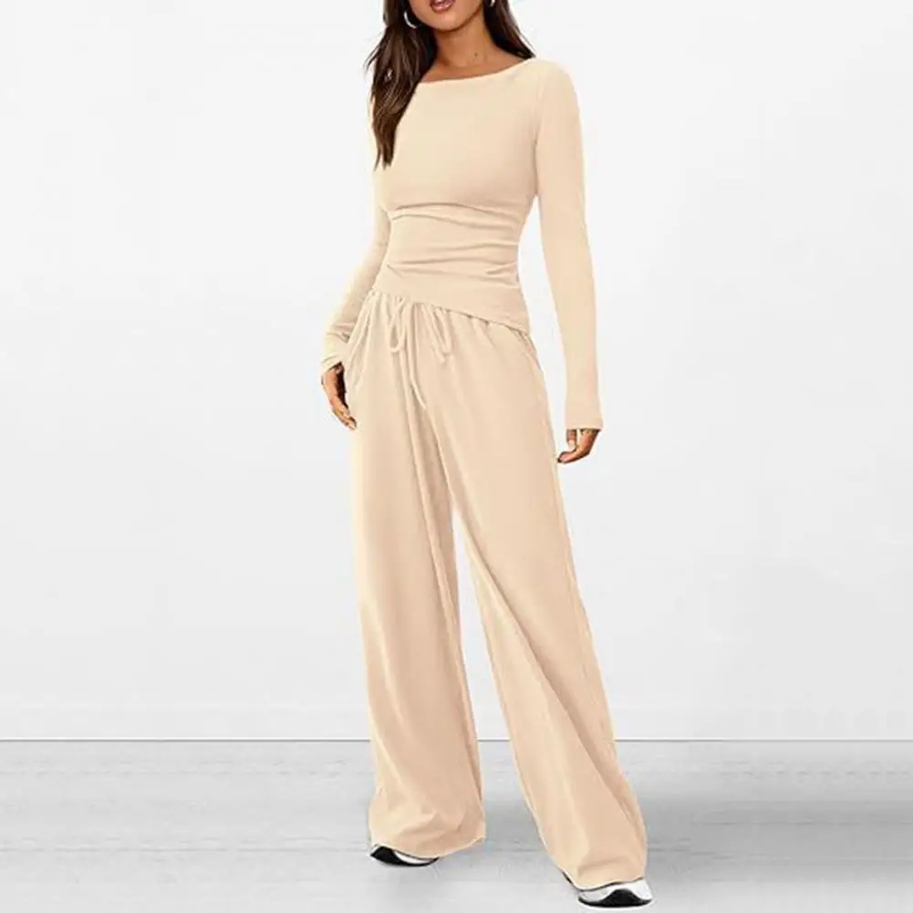 Женский комплект из топа и брюк однотонная Асимметричная блузка брюки с широкими