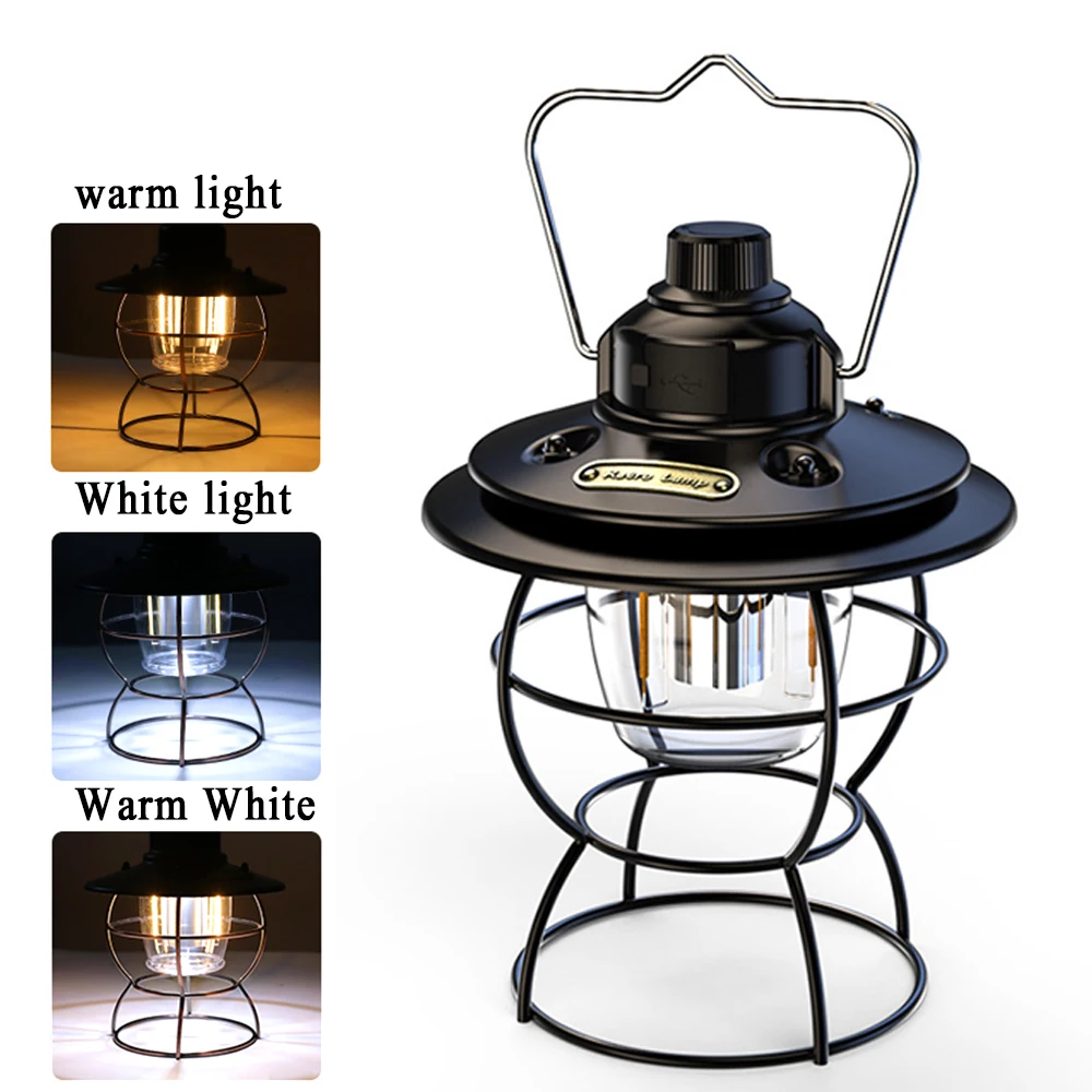

Retro Lantern USB Rechargeable LED Bulb Portable Light Rechargeable Flashlight Outdoor Solar Light 3 Modes Power Bank Flashlight
