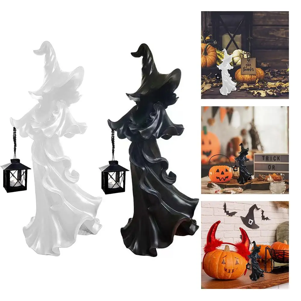 

New Halloween Hell Messenger with Lantern Vintage Resin Halloween Cracker Statues Lanterns LED Ghost Barrel Witch Ghost Lantern
