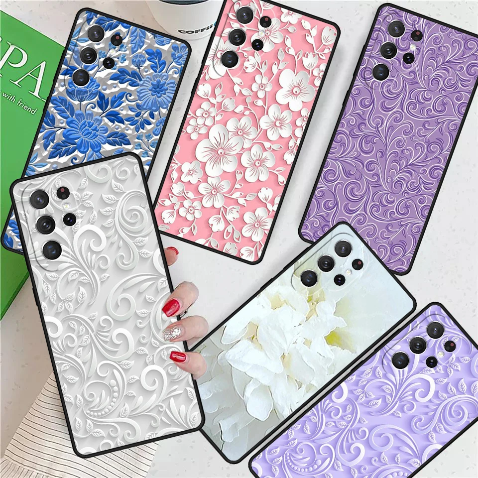 3D Рельефный цветочный чехол для Samsung Galaxy S24 Ultra S21 S22 S8 S9 S10E Note 10 20 Plus FE S23