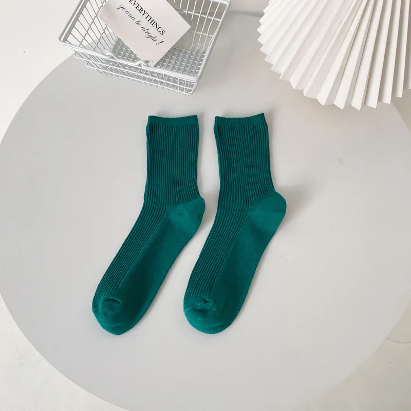 

New Women Socks Fashion Green Spring Autumn Medium Long Korean Style High School Elastic Breathable Comfort Girls tide Socks