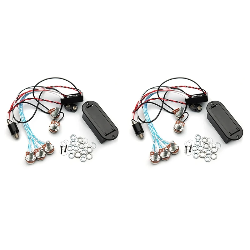 

2X 3Band EQ Preamp Circuit Guitar Dual Potentiometer For Active Bass Guitar Pickup 5 Control Knobs Guitar Pickup Control