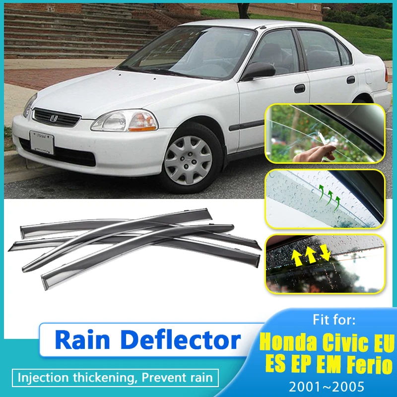 

Rain Deflector For Honda Civic EU ES EP EM Ferio Sedan 2001 2002~2005 Window Visor Cover Guards Antirain Chuvento Windabweiser